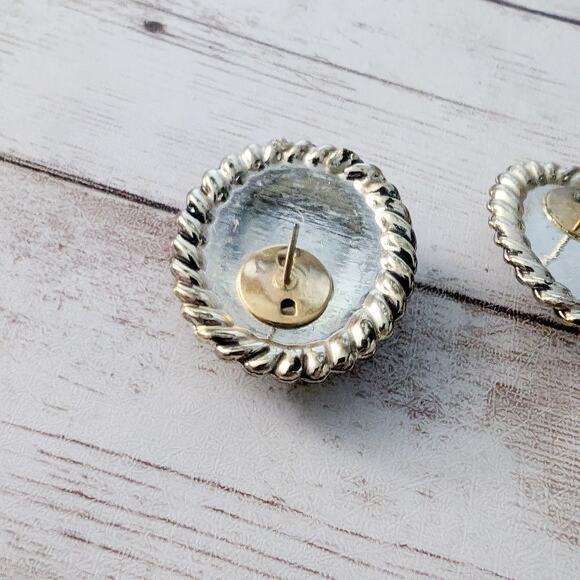 Vintage Earrings for Pierced Ears Dark Brown with Gold Tone Halo - Picture 6 of 6